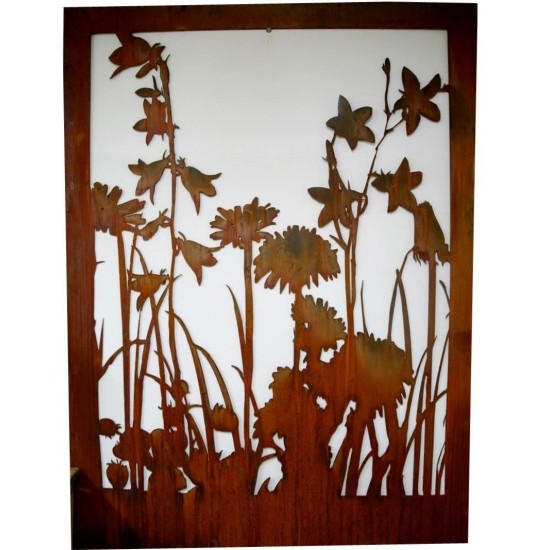 Rost Sichtschutz Wiesenmotiv mit Blumen "A" Abtrennung aus 3mm Stahl ohne Umrandung