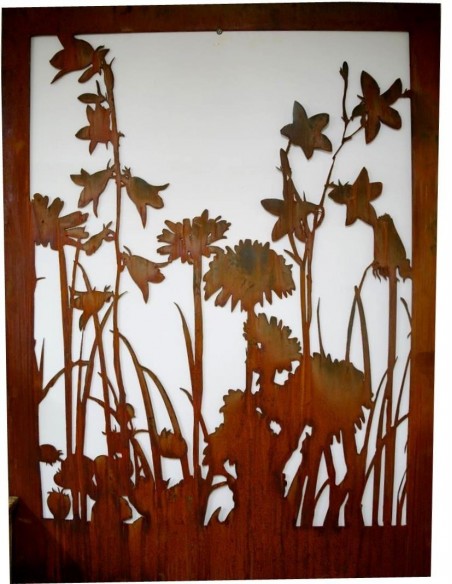 Rost Sichtschutz Wiesenmotiv mit Blumen "A" Abtrennung aus 3mm Stahl ohne Umrandung Rost Sichtschutz Wiesenmotiv mit Blumen "A" Abtrennung aus 3mm Stahl ohne Umrandung