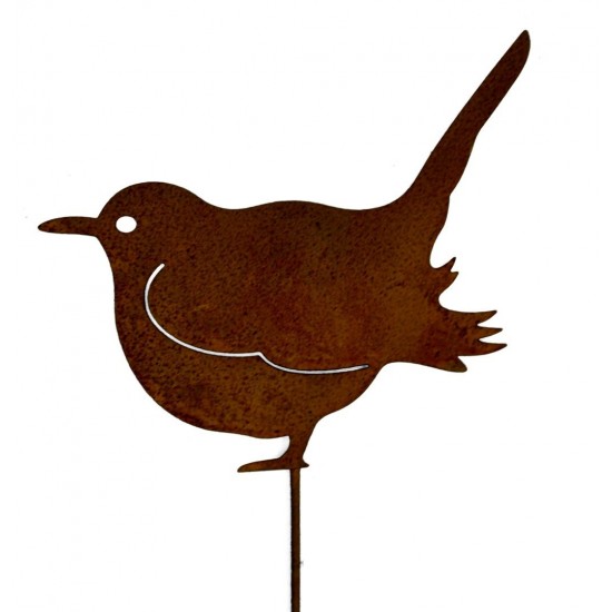 Rost Vogel / Spatz Stecker mit 35 cm Stab Vogelstecker Gartenstecker