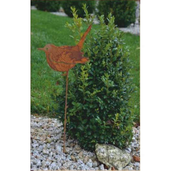 Rost Vogel / Spatz Stecker mit 35 cm Stab Vogelstecker Gartenstecker