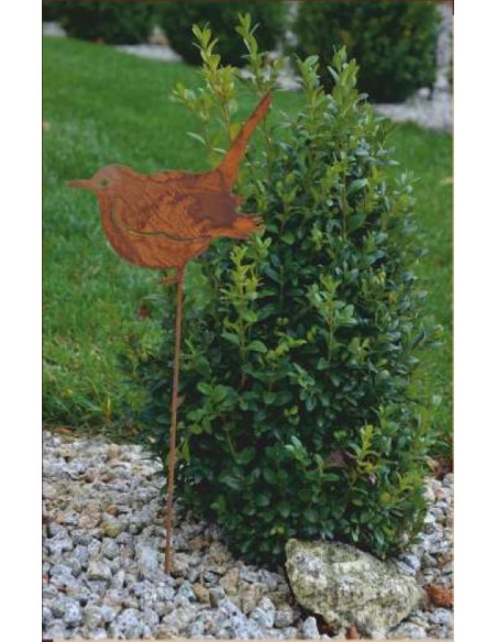 Rost Vogel / Spatz Stecker mit 35 cm Stab Vogelstecker Gartenstecker