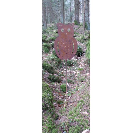 Eule Gartenstecker rostig 20 cm auf Stab