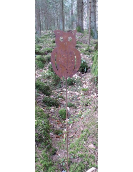 Eule Gartenstecker rostig 20 cm auf Stab