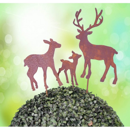 Edelrost Rehfamilie Gartenstecker 3er Reh + Kitz inkl. Hirsch