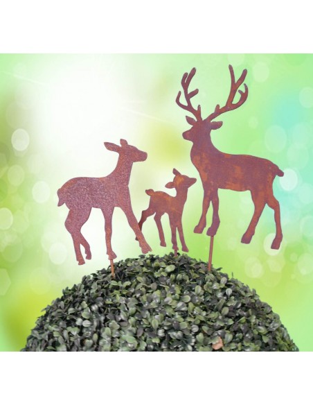 Edelrost Rehfamilie Gartenstecker 3er Reh + Kitz inkl. Hirsch