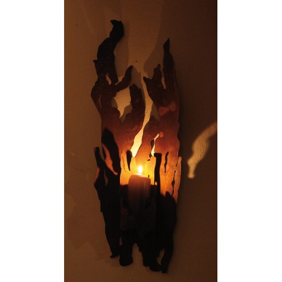 Rost Kerzenhalter für Wand "Fackel" groß 75 cm für Kerzen