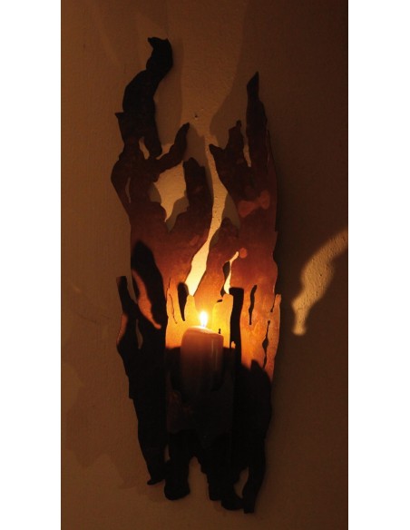 Rost Kerzenhalter für Wand "Fackel" groß 75 cm für Kerzen