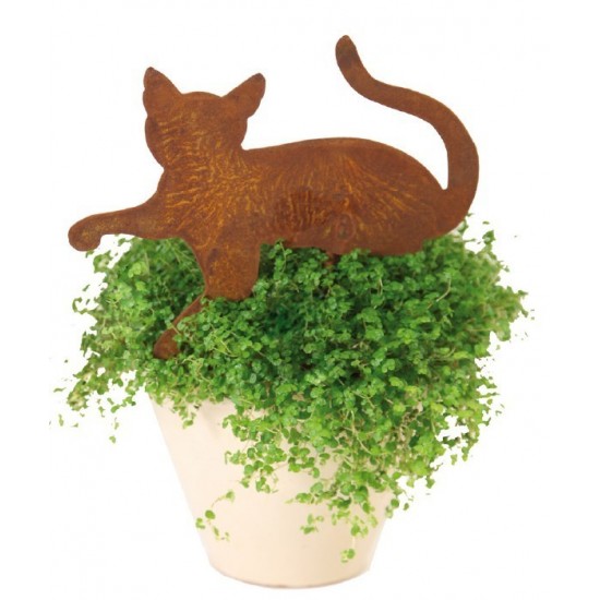 Rost Minikatze liegend Gartenstecker 25 cm lang
