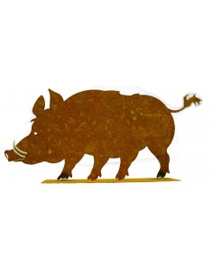 Metall Rost Wildschwein 28 cm auf Platte  2