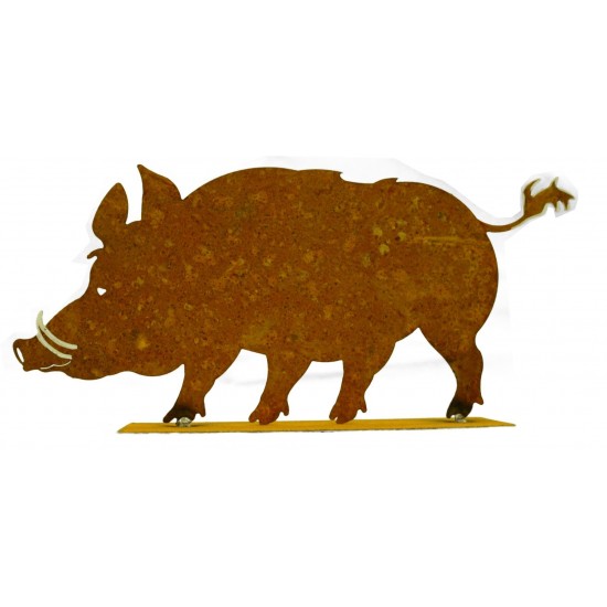 Metall Rost Wildschwein 28 cm auf Platte 