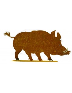 Metall Rost Wildschwein 28 cm auf Platte