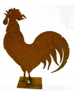 Edelrost Gockel 17 cm auf Platte Rost Hahn 2