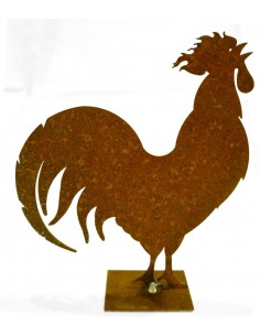 Edelrost Gockel 17 cm auf Platte Rost Hahn