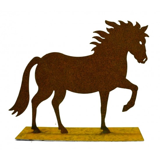Mini Edelrost Pferd "Cavallo" auf Platte 15 cm  Rostige Deko