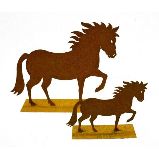 Mini Edelrost Pferd "Cavallo" auf Platte 15 cm  Rostige Deko