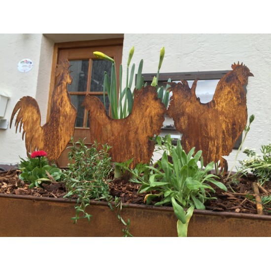Rost "Geflügel" Gockel, Hennen, Küken auf Stange 65 cm breit