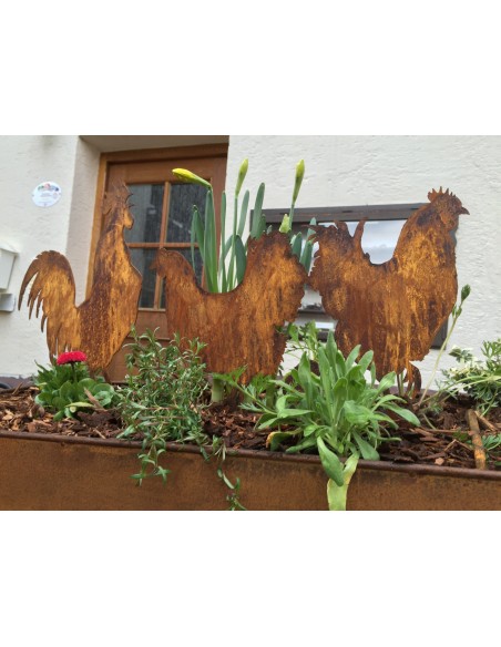 Rost "Geflügel" Gockel, Hennen, Küken auf Stange 65 cm breit
