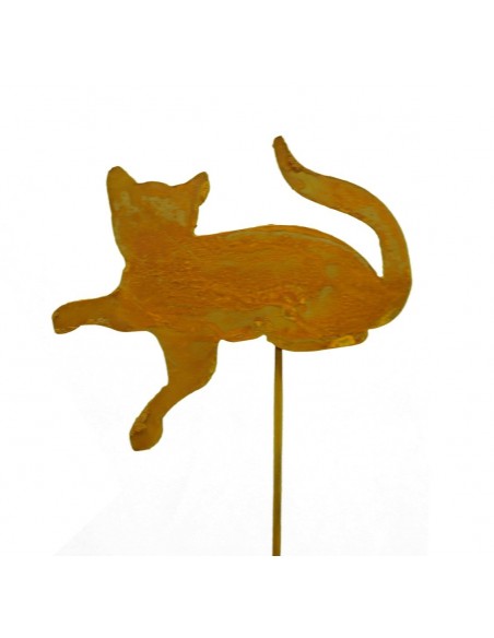 Rostige Katze liegend, Stecker aus Edelrost für den Garten 