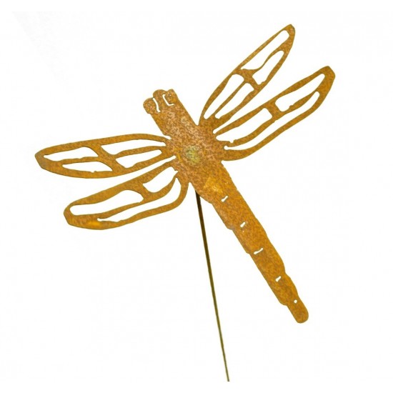 Edelrost Libelle Stecker für Teich und Garten