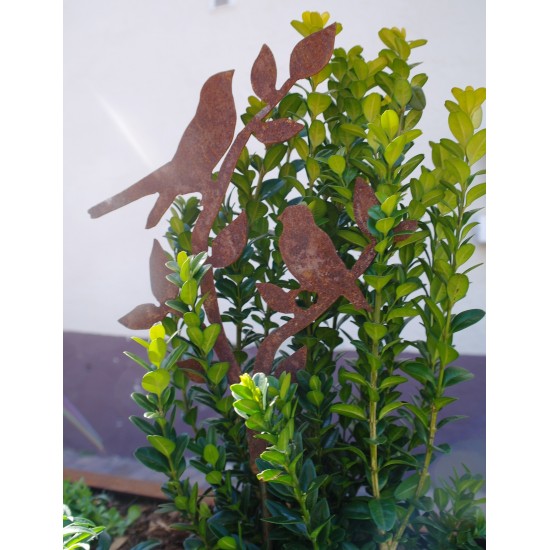 2 Rostiger Vogel auf Ast - Edeltrost Stecker mit kurzem Stab Gesamthöhe 50 cm