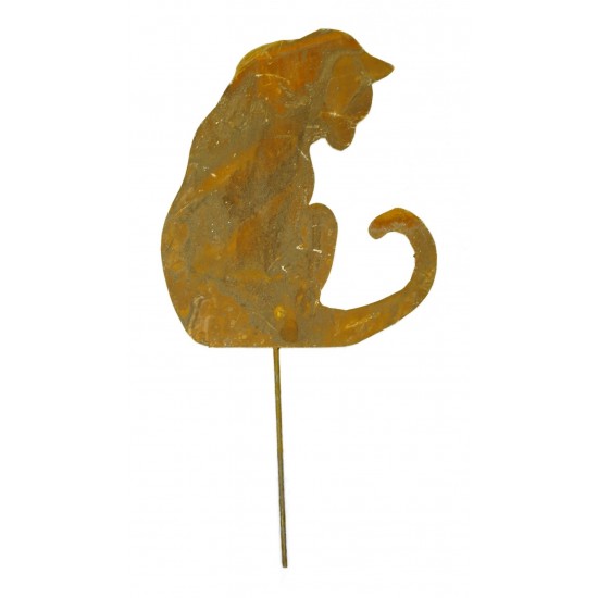 Edelrost Katze 2 nach unten schauend, zum Stecken