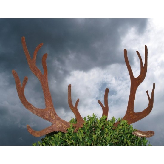 Edelrost Hirsch Geweih Topfstecker mit 40 cm Stab