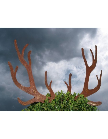 Edelrost Hirsch Geweih Topfstecker mit 40 cm Stab