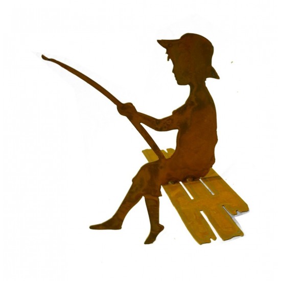 Edelrost Angler "Finn" 40 cm groß Kantenhocker, Garten Metallfigur