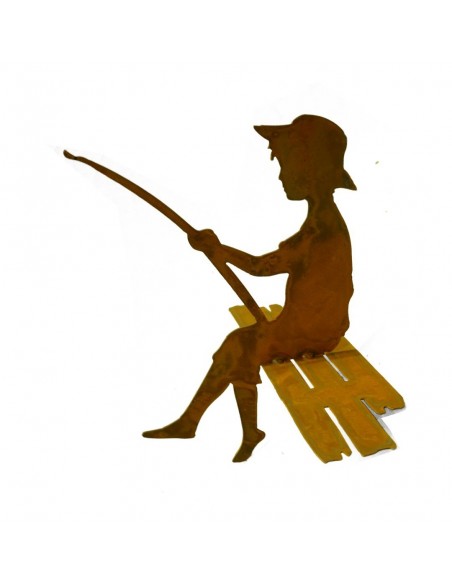 Edelrost Angler "Finn" 40 cm groß Kantenhocker, Garten Metallfigur