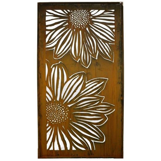 Edelrost Sichtschutz Paravent Blume mit Gerbera Motiv geschlossen 200 cm hoch 