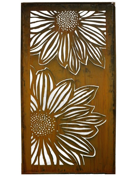 Edelrost Sichtschutz Paravent Blume mit Gerbera Motiv geschlossen 200 cm hoch 