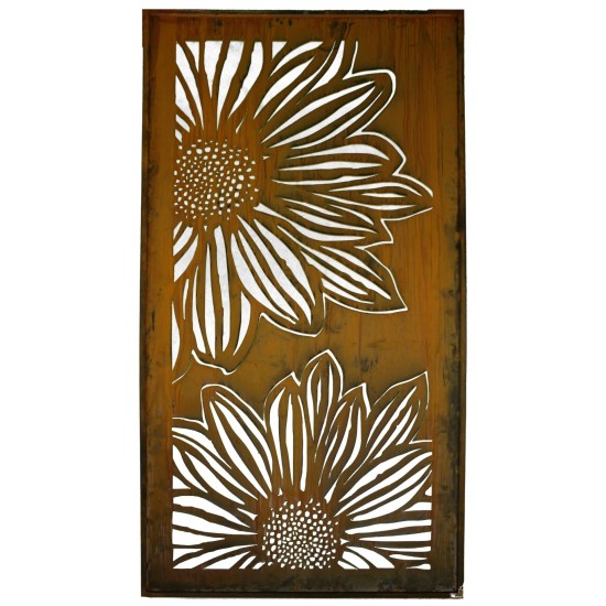 Edelrost Sichtschutz Paravent Blume mit Gerbera Motiv geschlossen 200 cm hoch 