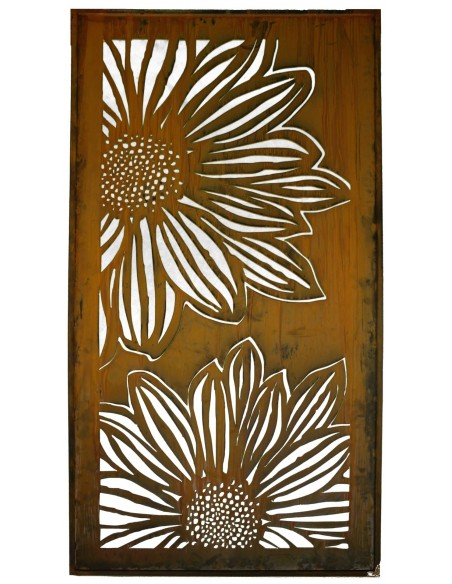 Edelrost Sichtschutz Paravent Blume mit Gerbera Motiv geschlossen 200 cm hoch 