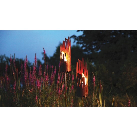 Edelrost Riss Windlicht Treibholz Optik zum Stecken Gartendeko