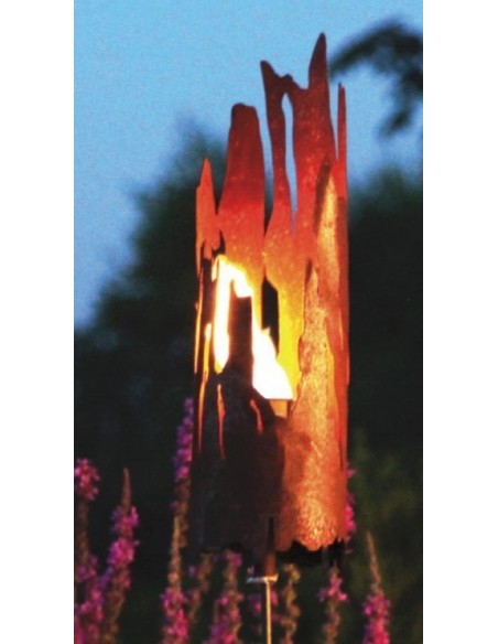 Edelrost Riss Windlicht Treibholz Optik zum Stecken Gartendeko