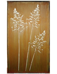 Metall Sichtschutz mit Gras Paravent 100 x 200 cm Trennwand Edelrost