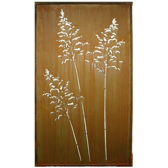 Metall Sichtschutz mit Gras Paravent 100 x 200 cm Trennwand Edelrost 