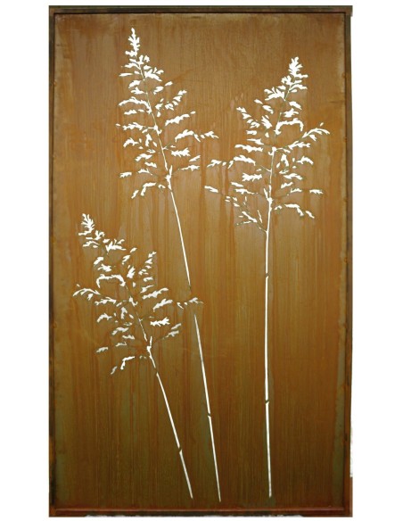 Metall Sichtschutz mit Gras Paravent 100 x 200 cm Trennwand Edelrost 