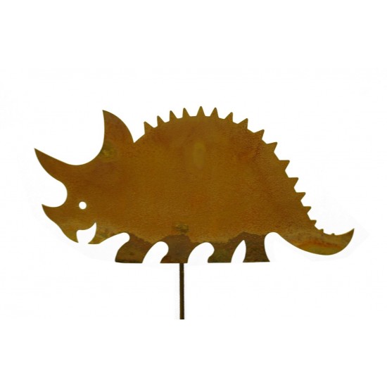kleiner Edelrost Dino auf Stab Gartenstecker Triceratops