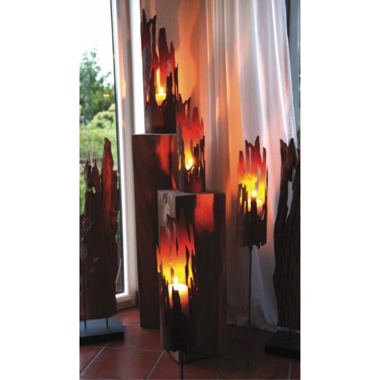 Edelrost Windlicht Treibholz / Fackel auf Stab mit Platte 