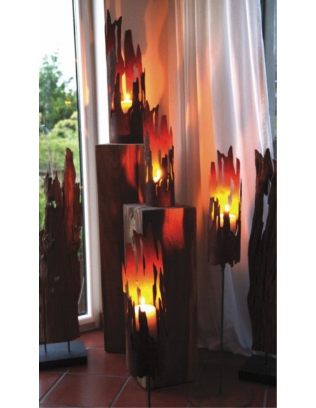 Edelrost Windlicht Treibholz / Fackel auf Stab mit Platte 