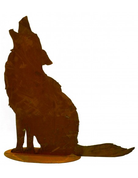 heulender Rost Wolf auf Platte H 72cm, B 70cm