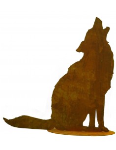 heulender Edelrost Wolf auf Platte H 72cm, B 70cm