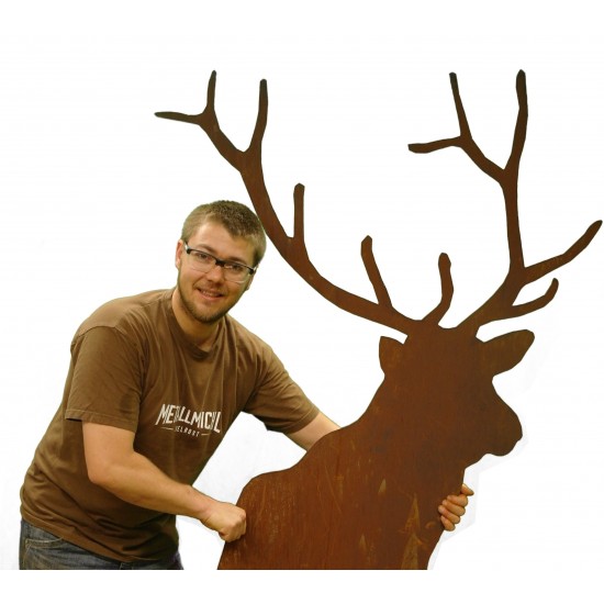 Hirsch von vorne, 3mm Stahl, H 190 cm, B 100 cm, mit Platte