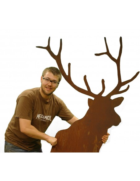 Hirsch von vorne, 3mm Stahl, H 190 cm, B 100 cm, mit Platte