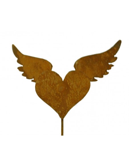 Rost Herz mit Flügeln auf Stab Gr1 B23cm, H15cm, Stab 80cm