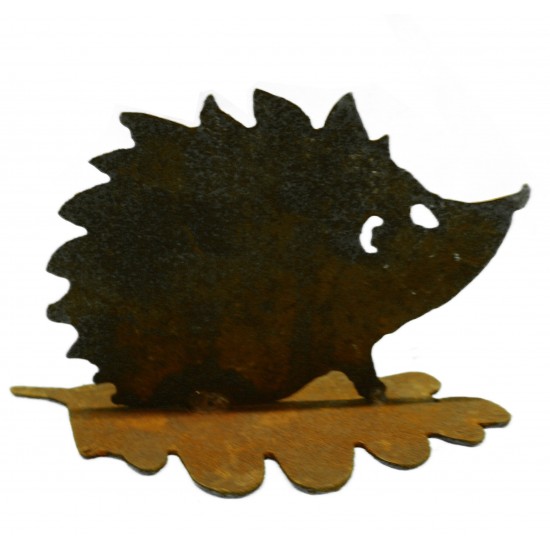 Rost Igel auf Eichenblatt h 10cm