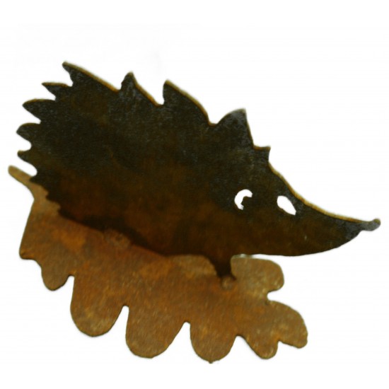Rost Igel auf Eichenblatt h 10cm
