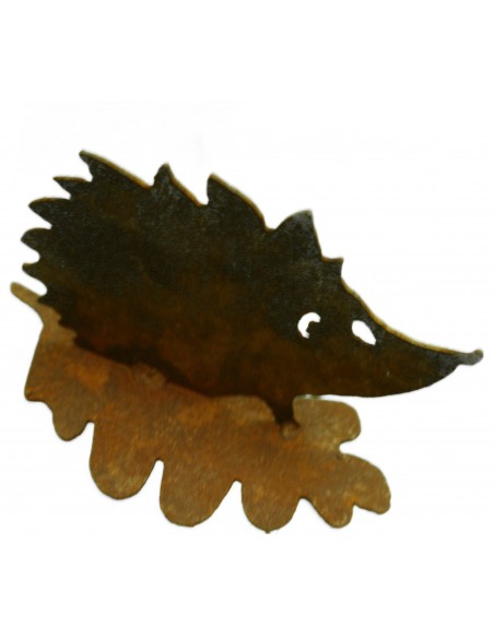 Rost Igel auf Eichenblatt h 10cm