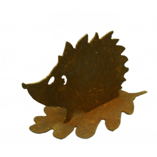 Rost Igel auf Eichenblatt h 10cm